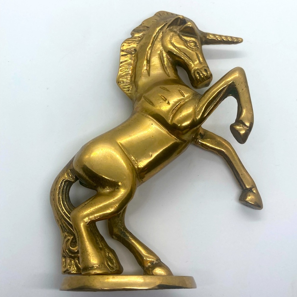 Vtg Solid Brass Metal Unicorn Horse Statue Figurine Heavy / 7” Height